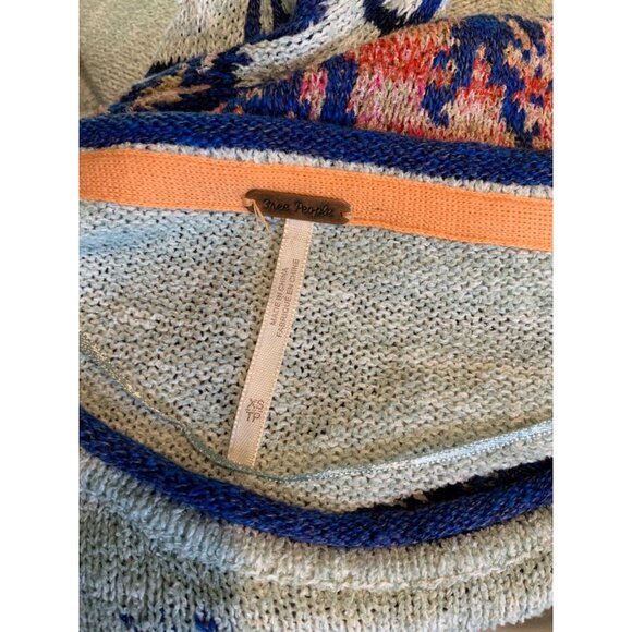 Free People Blue Palm Tree Sunset Striped Sweater W/ Cinch, Size XS - Picture 6 of 6